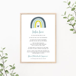 Patenbrief Regenbogen, Patenurkunde personalisierbar, Taufgeschenk für Patenkind, als Print oder PDF, blau
