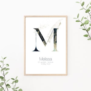 Geburtsposter personalisierbar mit Monogramm, Namen und Geburtsdaten, minimalistisch, Buchstaben Poster, Kinderzimmer Deko, Print oder PDF