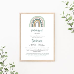 Patenbrief Regenbogen, Patenurkunde personalisiert, Geschenk vom Taufkind für den Paten, Taufbrief, Print oder PDF, grün