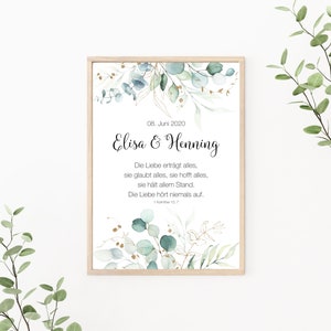 Hochzeitsposter, Paarposter personalisierbar mit Namen und Datum, 1 Korinther 13,7, als Print oder PDF Datei