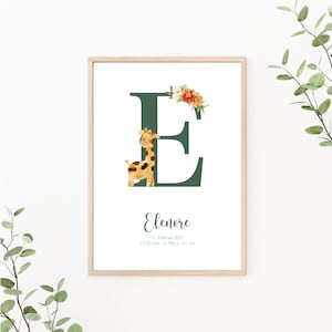 Geburtsposter personalisierbar mit Geburtsdaten, Geschenk zur Geburt, Buchstaben Poster, Monogramm, Kinderzimmer Deko, Print oder PDF, grün