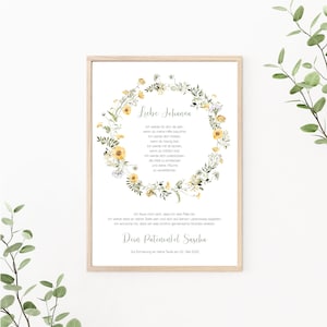 Patenbrief Wildblumen, Patenurkunde personalisierbar, Taufgeschenk für Patenkind, als Print oder PDF, grün