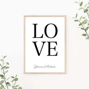 Hochzeitsposter Love, Paarposter personalisiert mit Namen, als Print oder PDF Datei