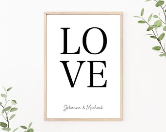 Wedding poster Love, couple poster personalized with names, as print or PDF file