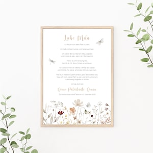 Patenbrief Wildblumen, Patenurkunde personalisierbar, Taufgeschenk für Patenkind von Patentante oder Patenonkel, Taufbrief, Print oder PDF,