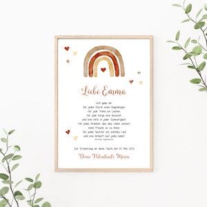 Taufgeschenk Boho Regenbogen, personalisierbar mit Segenswunsch, Patenbrief, Geschenk Patenkind, als Print oder PDF, rot