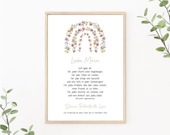 Rainbow christening gift, customizable with blessing, godparent letter, christening, gift for godchild, as a print or PDF file