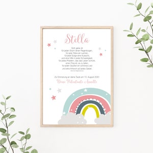 Taufgeschenk Regenbogen, personalisierbar mit Segenswunsch, Patenbrief, Geschenk, als Print oder PDF, rosa