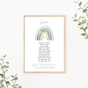 Patenbrief Regenbogen, Patenurkunde personalisierbar, Taufgeschenk für Patenkind, Taufbrief, als Print oder PDF, blau