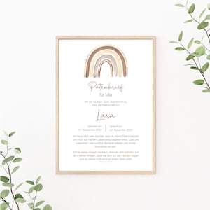 Patenbrief Regenbogen, Patenurkunde personalisierbar, Taufbrief, Geschenk vom Taufkind für den Paten, Print oder PDF, beige