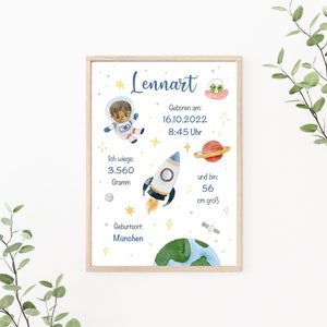 Geburtstafel Weltraum personalisierbar, Geburtsposter Rakete, Astronaut, Geschenk zur Geburt, Geburtsanzeige, Print oder PDF