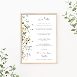 Patenbrief Wildblumen, Patenurkunde personalisierbar, Taufgeschenk für Patenkind von Patentante oder Patenonkel, Taufbrief, Print oder PDF