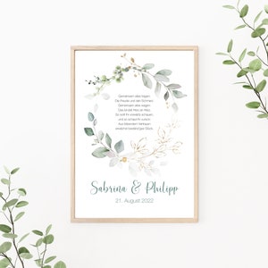 Hochzeitsposter, Paarposter personalisierbar mit Namen und Datum, Eukalyptus, Greenery, als Print oder PDF Datei, grün