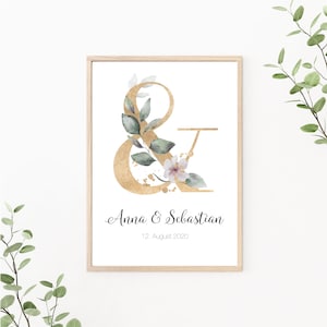 Hochzeitsposter, Paarposter &-Zeichen mit Magnolie, personalisierbar mit Namen und Datum, als Print oder PDF Datei