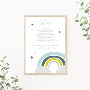 Taufgeschenk Regenbogen, personalisierbar mit Segenswunsch, Patenbrief, Geschenk, als Print oder PDF, blau