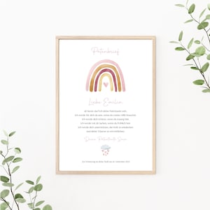 Patenbrief Regenbogen, Patenurkunde personalisierbar, Taufgeschenk für Patenkind, Taufbrief, als Print oder PDF, rosa