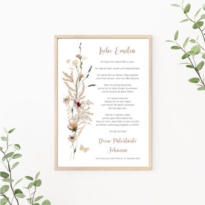 Patenbrief Wildblumen, Patenurkunde personalisierbar, Taufgeschenk für Patenkind von Patentante oder Patenonkel, Taufbrief, Print oder PDF