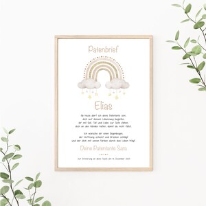 Patenbrief Regenbogen, Patenurkunde personalisierbar, Taufgeschenk für Patenkind, Taufbrief, als Print oder PDF, beige