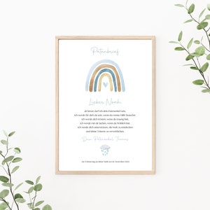 Patenbrief Regenbogen, Patenurkunde personalisierbar, Taufgeschenk für Patenkind, Taufbrief, als Print oder PDF, blau