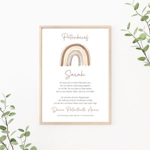 Patenbrief Regenbogen, Patenurkunde personalisierbar, Taufgeschenk für Patenkind, Taufbrief, als Print oder PDF, beige