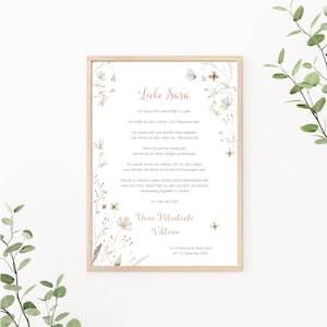Patenbrief Wildblumen, Patenurkunde personalisierbar, Taufgeschenk für Patenkind von Patentante oder Patenonkel, Taufbrief, Print oder PDF