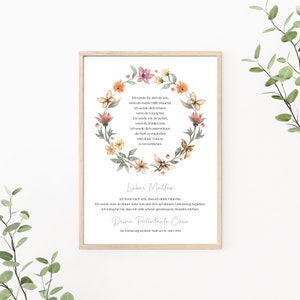 Patenbrief Sommerblumen, Patenurkunde personalisierbar, Taufgeschenk für Patenkind, Taufbrief, Blumenkranz, Wildblumen, Print oder PDF, grün