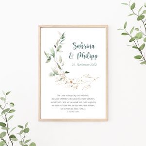 Hochzeitsposter, Paarposter, personalisierbar mit Namen und Datum, Korinther, Greenery, als Print oder PDF Datei, Eukalyptus