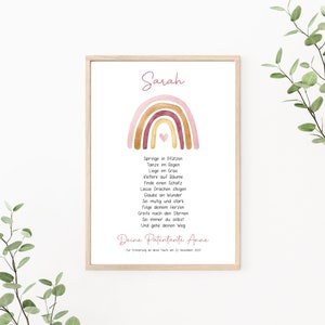 Patenbrief Regenbogen, Patenurkunde personalisierbar, Taufgeschenk für Patenkind, Taufbrief, als Print oder PDF, rosa