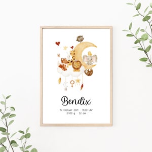 Geburtsposter Boho Mond, personalisiert mit Geburtsdaten, Namensposter Mond, Geschenk zur Geburt, Wandbild Boho, Print oder PDF