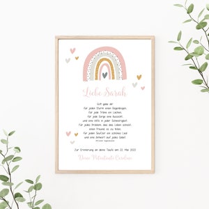 Taufgeschenk Regenbogen, personalisierbar mit Segenswunsch, Patenbrief, Geschenk Patenkind, als Print oder PDF, rosa