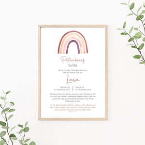 Patenbrief Regenbogen, Patenurkunde personalisierbar, Taufbrief, Geschenk vom Taufkind für den Paten, Print oder PDF, rosa
