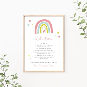 Taufgeschenk Regenbogen, personalisierbar mit Segenswunsch, Patenbrief, Geschenk für Patenkind, als Print oder PDF Datei, rosa