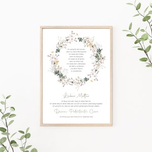 Patenbrief Wiesenblumen, Patenurkunde personalisierbar, Taufgeschenk für Patenkind, Taufbrief, als Print oder PDF