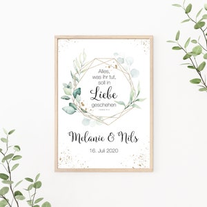 Hochzeitsposter, Paarposter personalisierbar mit Namen und Datum, Korinther, Greenery, als Print oder PDF Datei