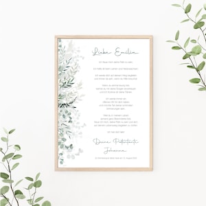 Patenbrief Blumenranke, Patenurkunde personalisierbar, Taufgeschenk für Patenkind, Greenery, als Print oder PDF, grün