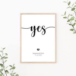 Hochzeitsposter yes, Paarposter personalisierbar mit Namen und Datum, als Print oder PDF Datei
