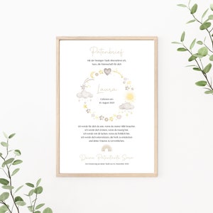 Patenbrief für Patenkind, Patenurkunde personalisierbar, Taufgeschenk von Patentante oder Patenonkel, Taufbrief, als Print oder PDF, beige
