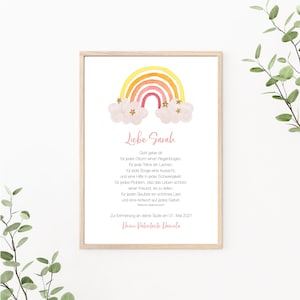 Taufgeschenk Regenbogen, personalisierbar mit Segenswunsch, Patenbrief, Geschenk für Patenkind, als Print oder PDF Datei, rosa