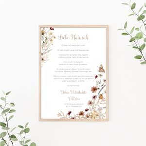 Patenbrief Wildblumen, Patenurkunde personalisierbar, Taufgeschenk für Patenkind von Patentante oder Patenonkel, Taufbrief, Print oder PDF