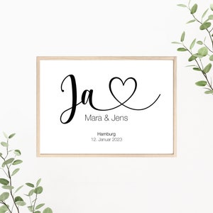 Hochzeitsposter ja, Paarposter personalisiert mit Namen und Datum, als Print oder PDF Datei