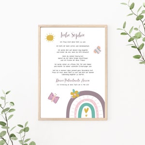 Patenbrief Regenbogen, Patenurkunde personalisierbar, Taufgeschenk für Patenkind, als Print oder PDF, lila