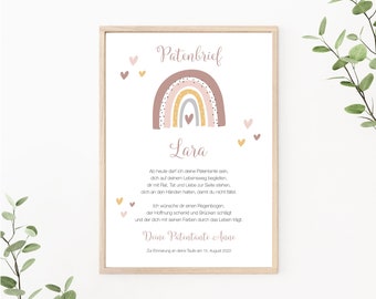 Rainbow sponsorship certificate, personalized sponsorship certificate, baptism gift for godchild, baptism certificate, as print or PDF, pink