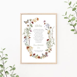 Patenbrief Wildblumen, Patenurkunde personalisierbar, Taufgeschenk für Patenkind von Patentante oder Patenonkel, Taufbrief, Print oder PDF