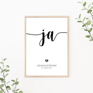 Hochzeitsposter ja, Paarposter personalisierbar mit Namen und Datum, als Print oder PDF Datei