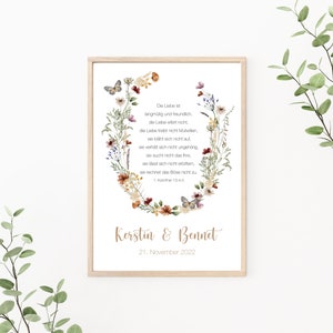 Hochzeitsposter, Paarposter, personalisierbar mit Namen und Datum, Korinther, Greenery, als Print oder PDF Datei, Wiesenblumen
