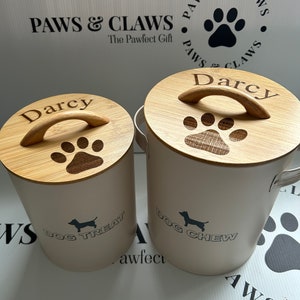 Dog food / treat / chew storage tin with personalised lid image 3