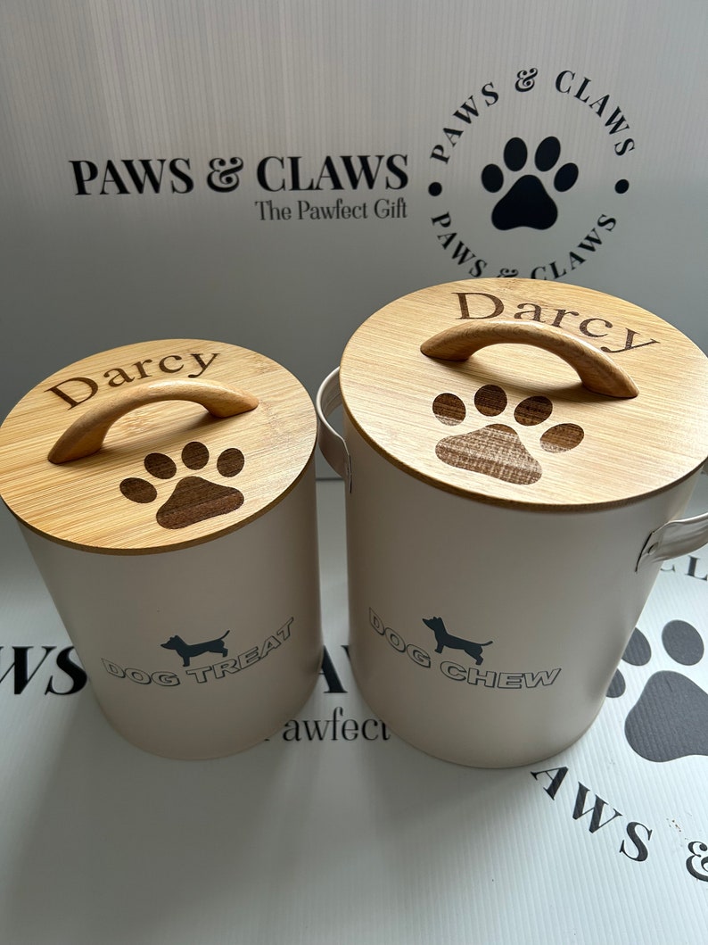 Dog food / treat / chew storage tin with personalised lid image 3