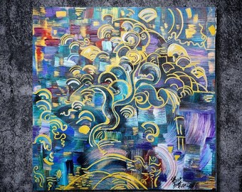 Apple tree inside a surrealist's head _ original abstract handmade painting