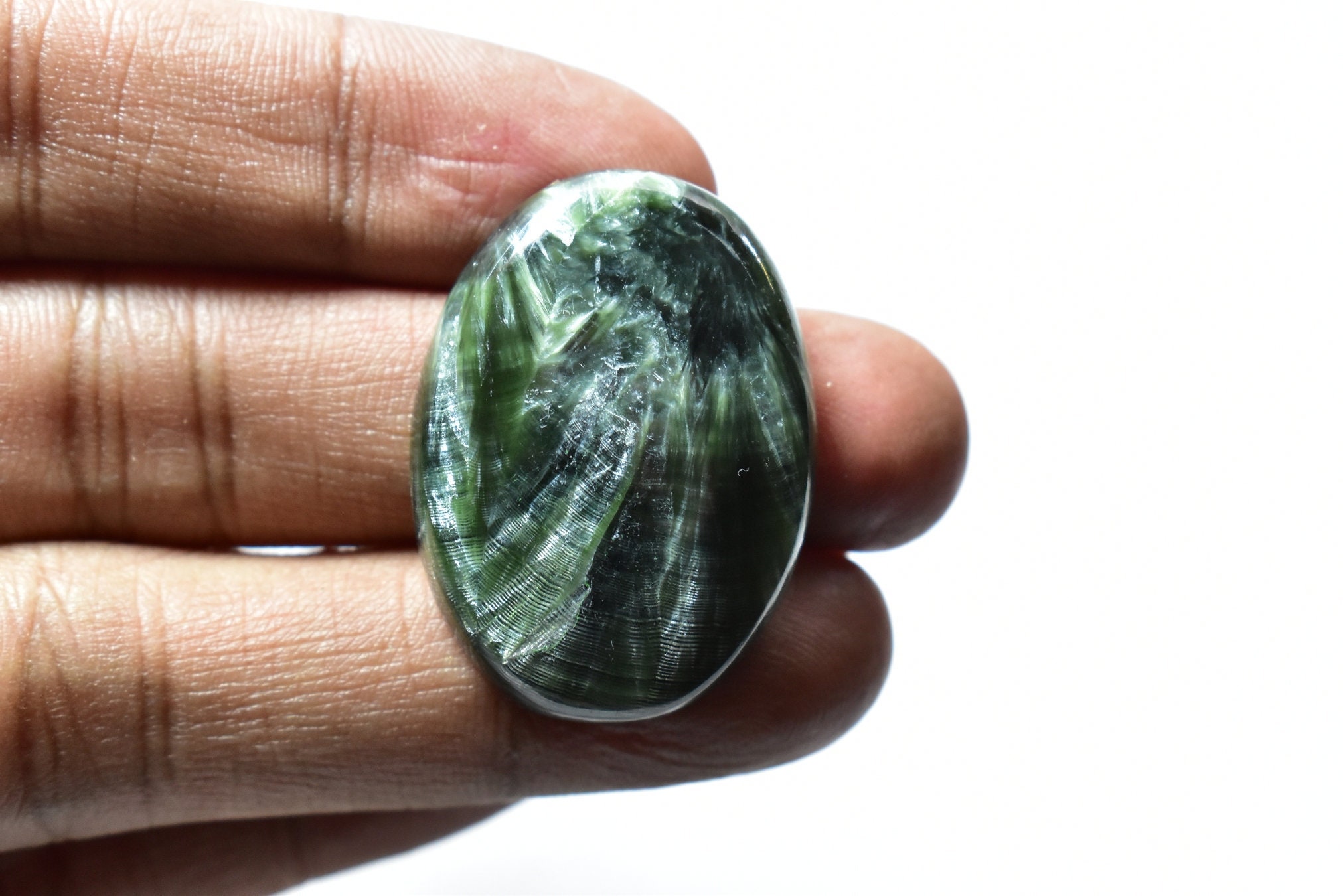 Amazing Green Seraphinite cabochon Top Quality Seraphinite Gemstone Hand Polish Loose stone Jewelry making 43 Ct 40 X 22 mm #8054 Amazing Green Seraphinite cabochon Top Quality Seraphinite Gemstone Hand Polish Loose stone Jewelry making 43 Ct 40 X 22 mm #8054