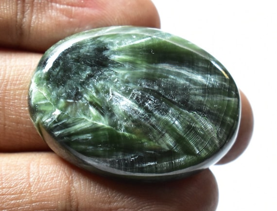 Amazing Green Seraphinite cabochon Top Quality Seraphinite Gemstone Hand Polish Loose stone Jewelry making  43 Ct 40 X 22 mm #8054